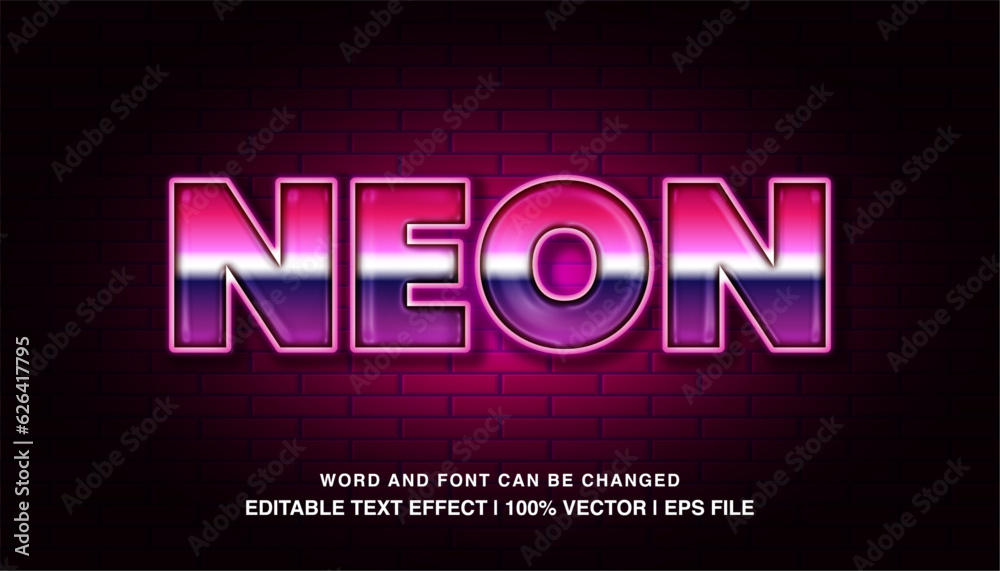 Neon editable text effect template, 3d bold gradient color retro style typeface, premium vector