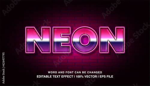 Neon editable text effect template, 3d bold gradient color retro style typeface, premium vector