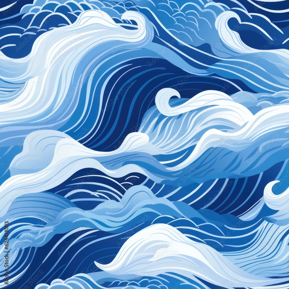 Seamless pattern with hand-drawn waves. Decorative illustration of the sea or ocean. Seamless pattern with hand-drawn waves. Decorative illustration of the sea or ocean.