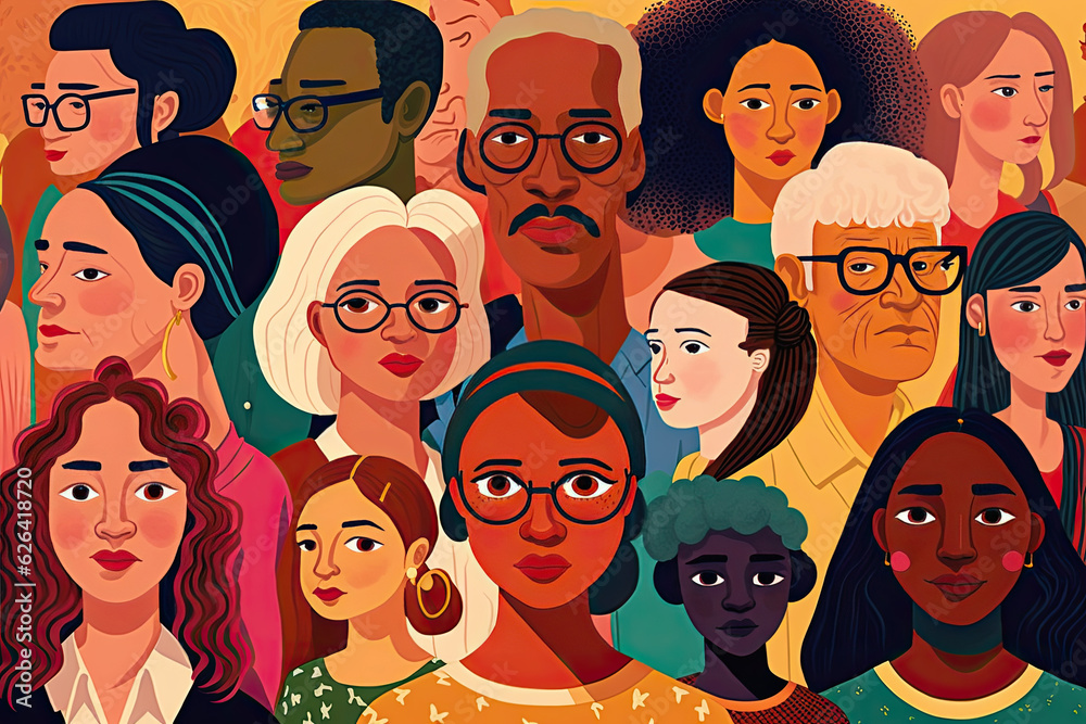 Illustration of a multiethnic group of people. Concept of a diverse and multicultural society. Generative AI Illustration of a multiethnic group of people. Concept of a diverse and multicultural society. Generative AI