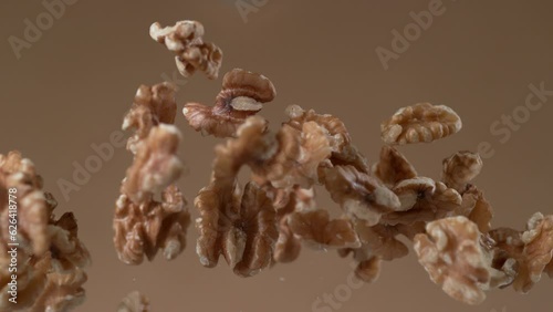 Walnuts falling in slow motion