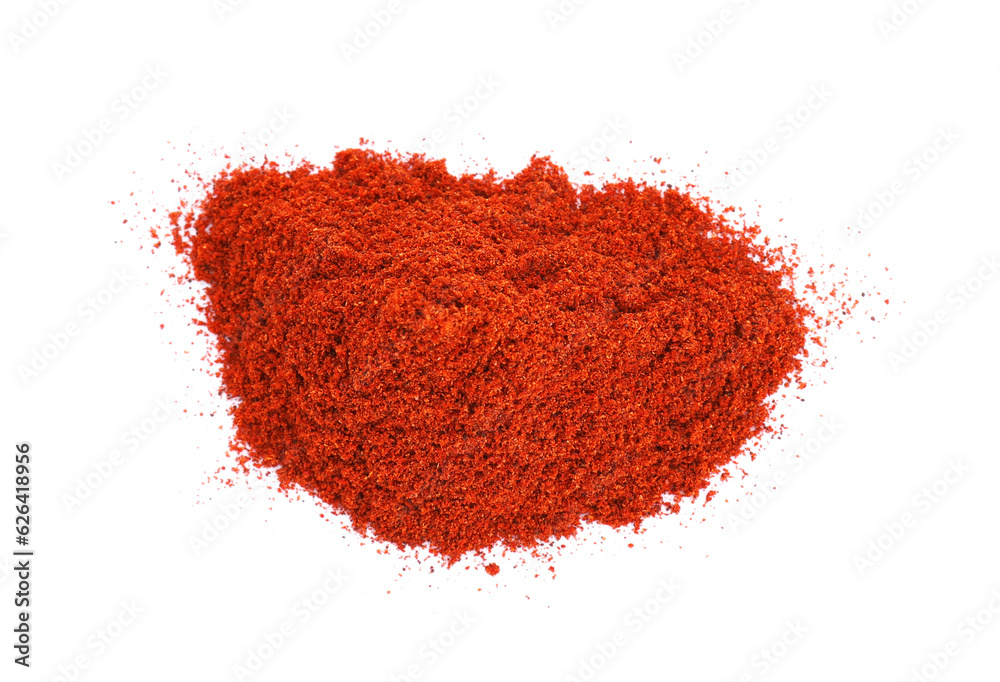 Heap of aromatic paprika powder isolated on white, top view Heap of aromatic paprika powder isolated on white, top view
