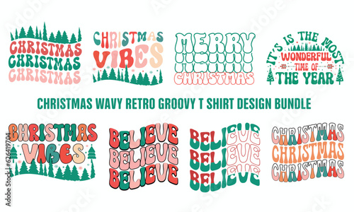 wavy, groovy, text. Retro Christmas Card, greeting, design, T-shirt print, postcard wish, poster, banner isolated on white background. winter cozy themed colorful text vector illustration