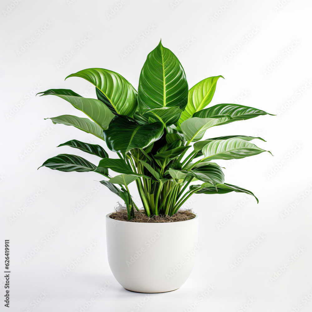 green plant in a white flowerpot isolated on white