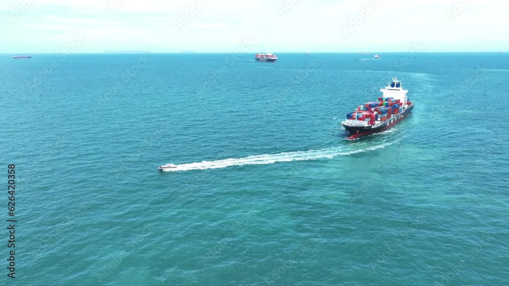 Aerial front view of cargo container ship carrying container from custom container depot go to ocean concept freight shipping by ship service on blue sky .Freight Forwarding Service
Aerial front view of cargo container ship carrying container from custom container depot go to ocean concept freight shipping by ship service on blue sky .Freight Forwarding Service