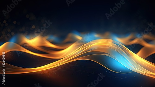 Abstract futuristic background with purple and blue glowing neon moving high speed wave lines and bokeh lights. Visualization of sound waves. Data transfer. Fantastic wallpaper gen by AI © pinkrabbit