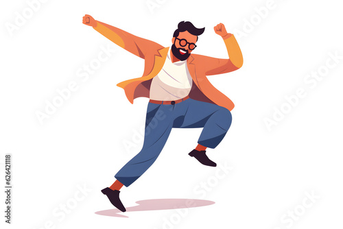 a man with glasses is jumping