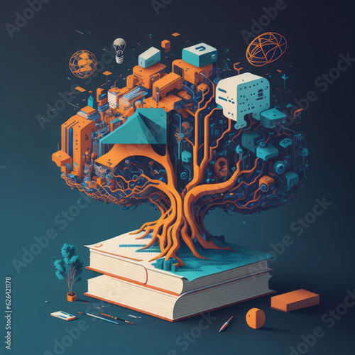 illustration of a book with the tree of Knowledge