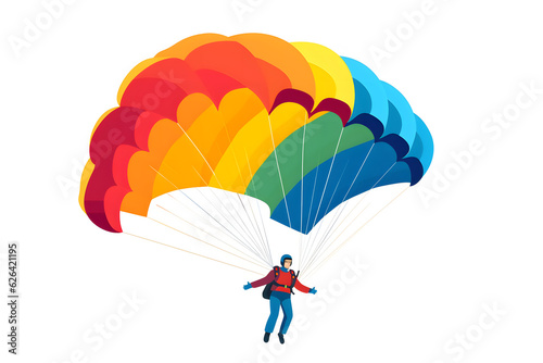 man flying in the air while holding onto large parachute