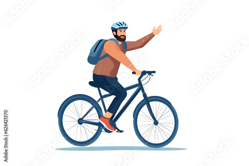 a man riding a bicycle with backpack on