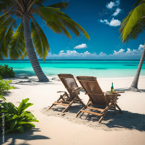 Summer vacation on a tropical island with a beach chair