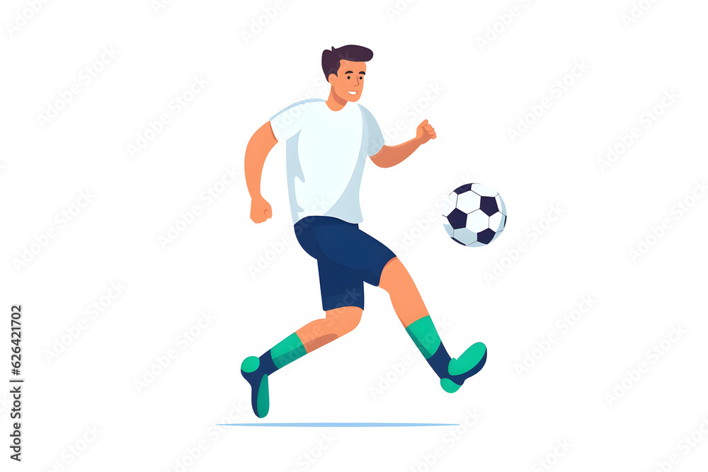 a man kicking a soccer ball across a field