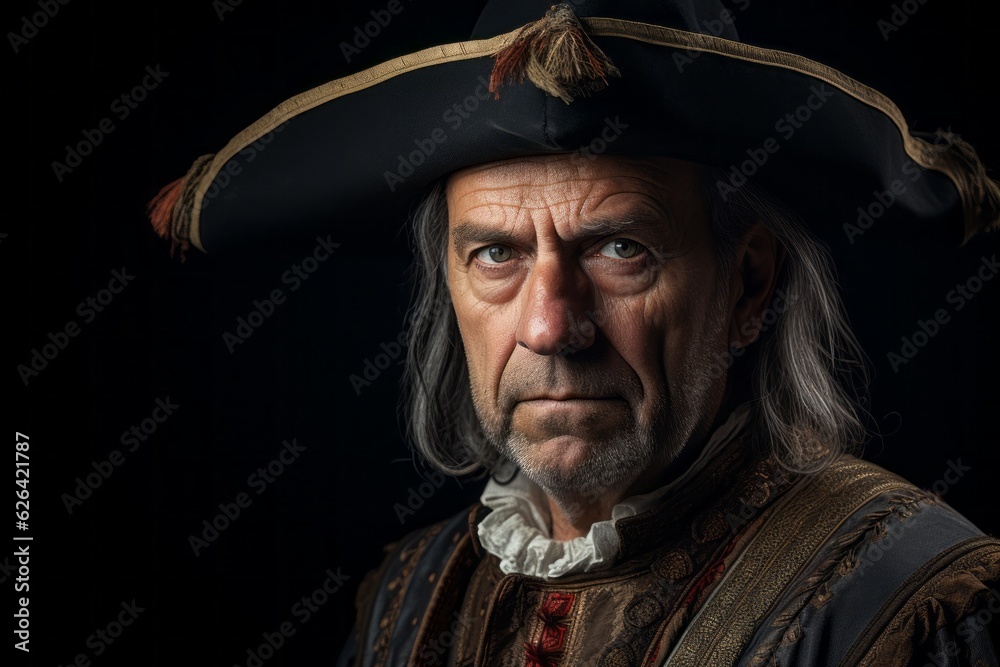 Portrait of Christopher Columbus. The concept of Columbus day and the discovery of America Portrait of Christopher Columbus. The concept of Columbus day and the discovery of America