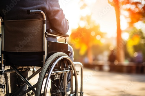 A disabled man in a wheelchair. The concept of a low-mobility category of people. Portrait with selective focus