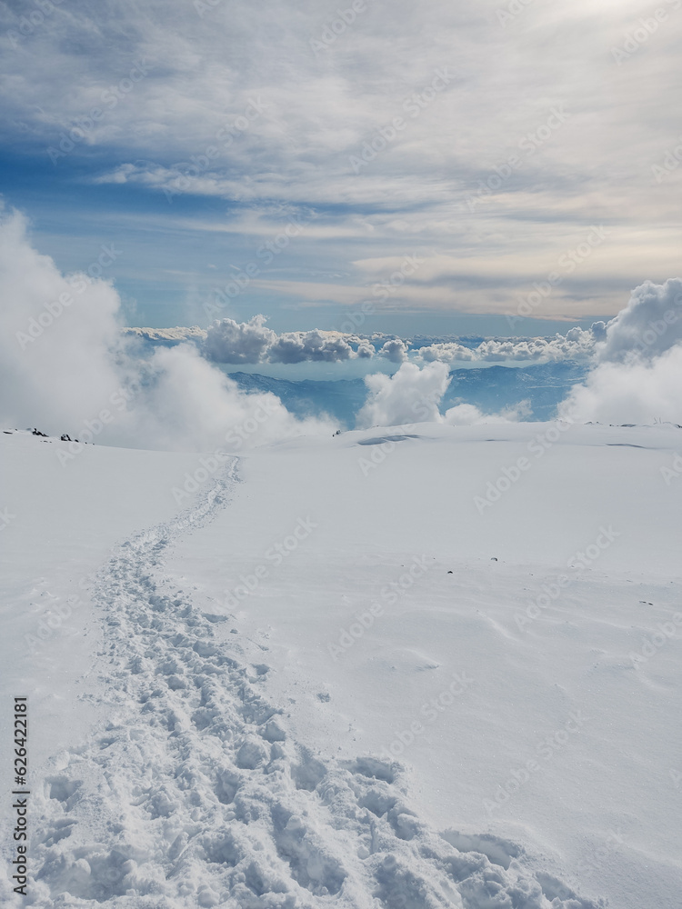 snowy mountain landscape in cordillera de los andes, Chile