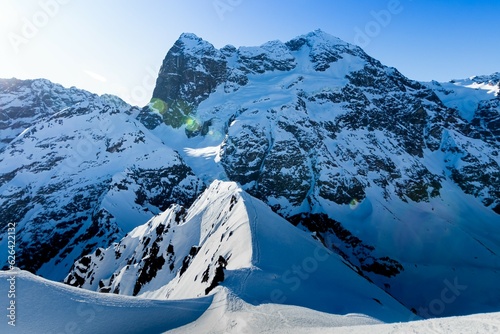 Foto snowy mountain landscape in cordillera de los andes, Chile