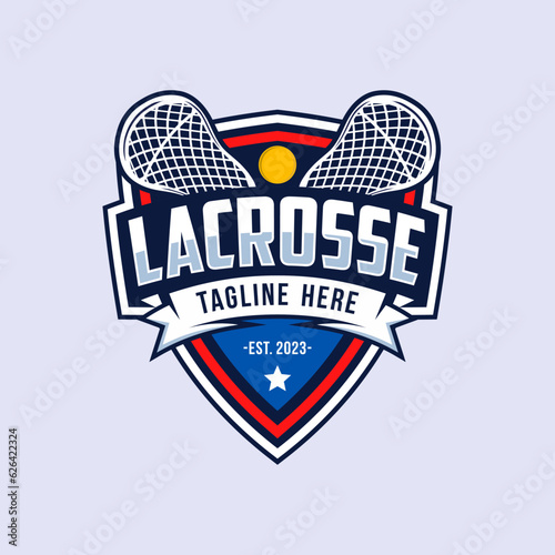 Lacrosse badge emblem logo. Sports label vector illustration