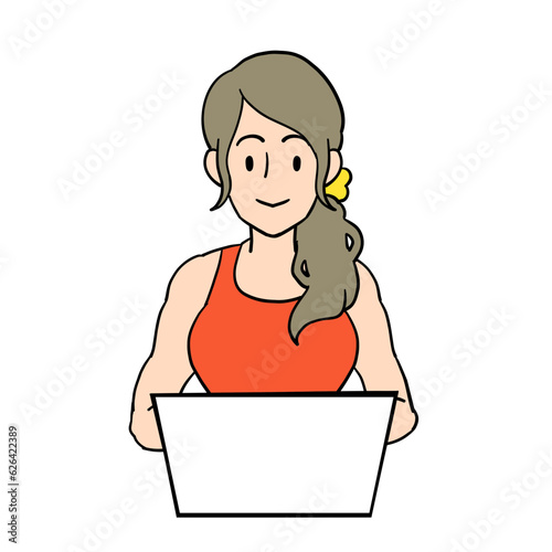 PCを操作する女性のパーソナルトレーナー