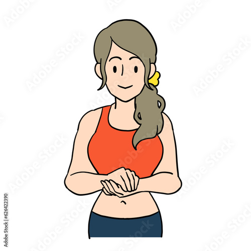 両手を重ねる女性のパーソナルトレーナー