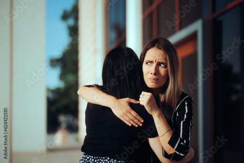Photo Envious Woman Hugging Her Friend Feeling Skeptical