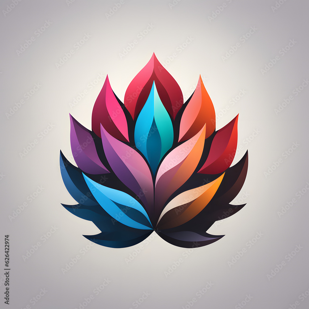 an abstract colorful floral logo on a gray background