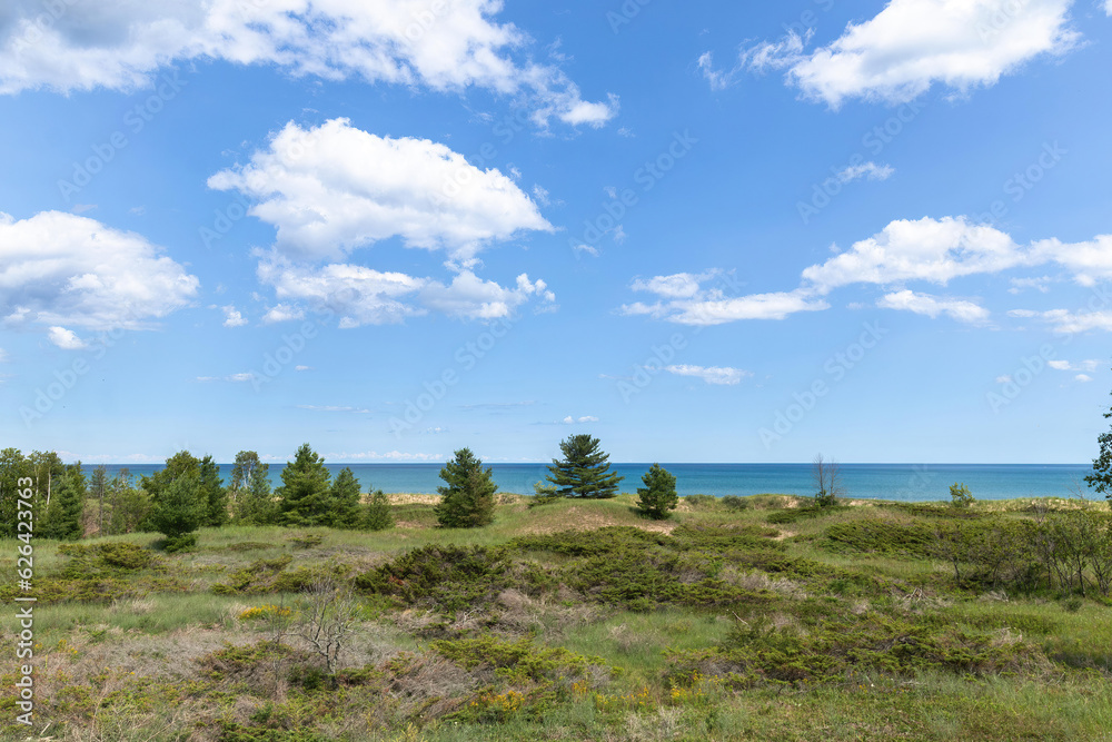 Fototapeta premium Kohler Andrae State Park Sheboygan Wisconsin and blue Lake Michigan shore in summer
