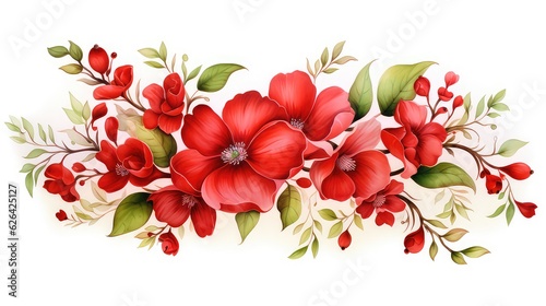 flower watercolor red painting ornament for wedding invitation template