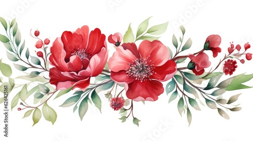 flower watercolor red painting ornament for wedding invitation template