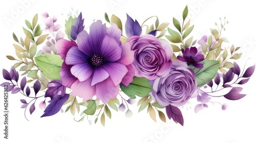 Flower watercolor purple ornament for wedding template © Abdullah