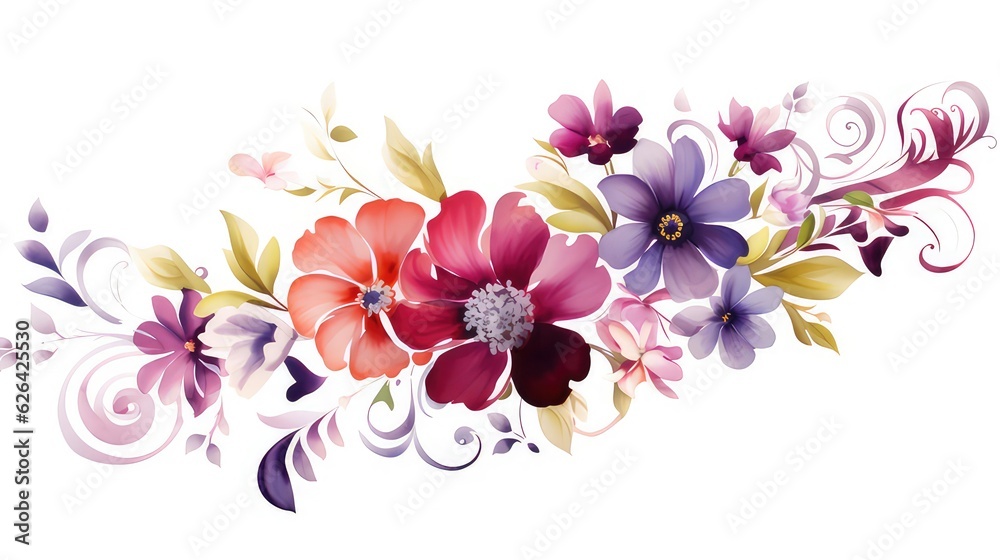 Flower watercolor ornament for wedding decoration template