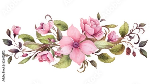 Flower watercolor pink painting ornament for wedding decoration template