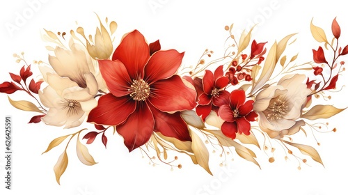 flower watercolor red painting ornament for wedding invitation template