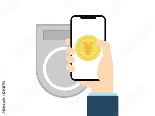 タッチ決済をするスマートフォンのイラスト