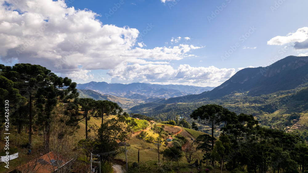 Valley and mountains in São Bento do Sapucaí. Aerial view