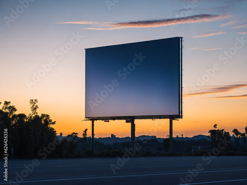 blank billboard at twilight sky sunset with city background ready for an advertisement