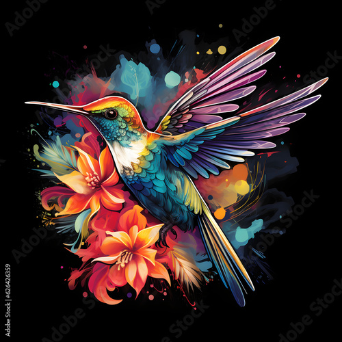 hummingbird and flowers  t-shirt design  Generative AI