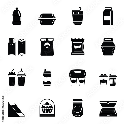 Food and drink packaging glyph icons set vector image.