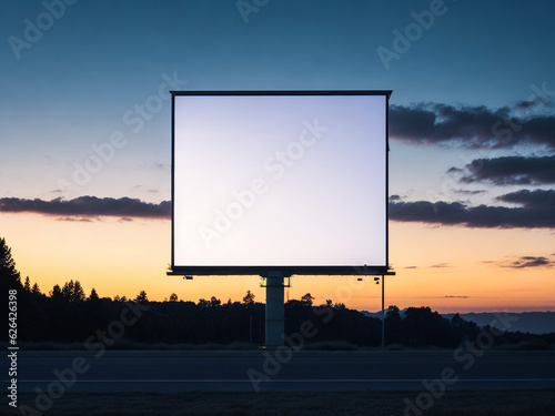 blank billboard at twilight sky sunset with city background ready for an advertisement