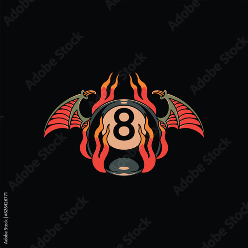 falming eight ball tattoo vector design