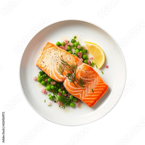 salmon with lemon and dill on transparent background Remove png created with Generative AI, Clipping Path