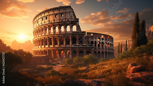 Slika na platnu Colosseum in Rome landscape, hd wallpaper background