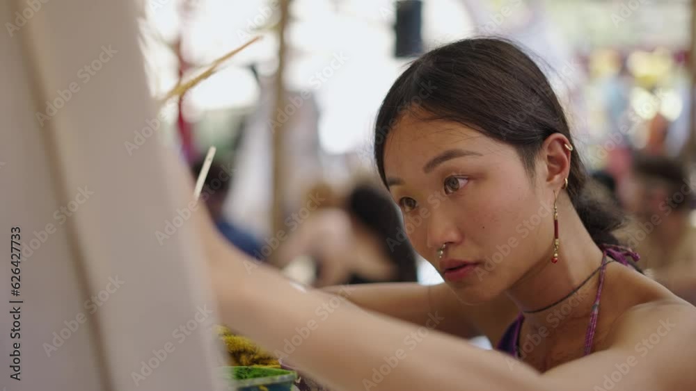 Close up of an asian painter girl something in Thailand Close up of an asian painter girl something in Thailand