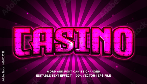 Casino editable text effect template, purple neon light gaming futuristic style typeface, premium vector