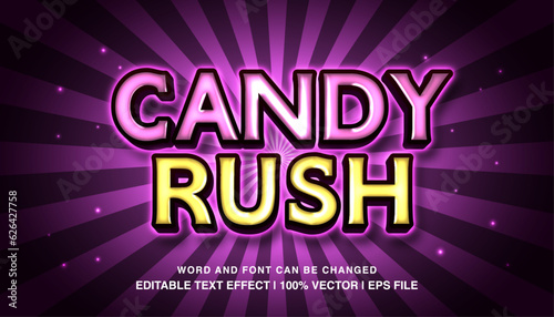 Candy rush editable text effect template, neon light gaming futuristic style typeface, premium vector