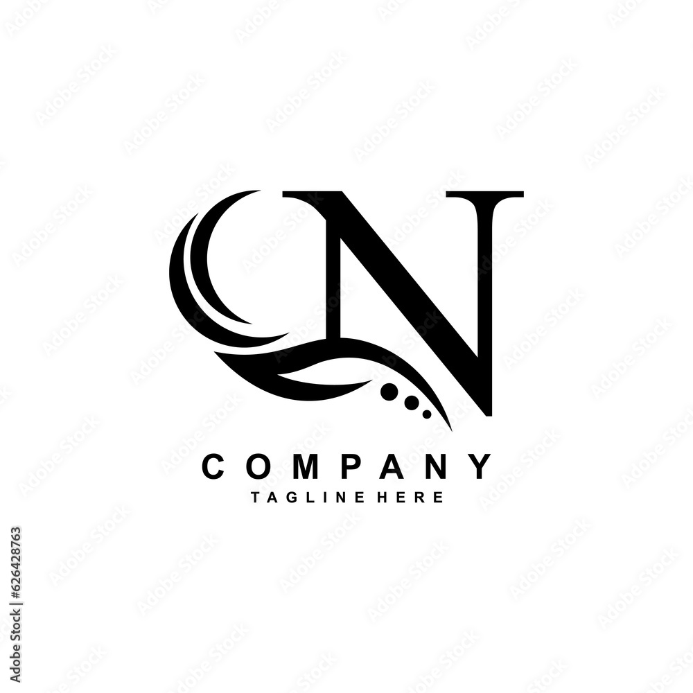 luxury black N logo design with pretty swoosh feathers. monogram logo