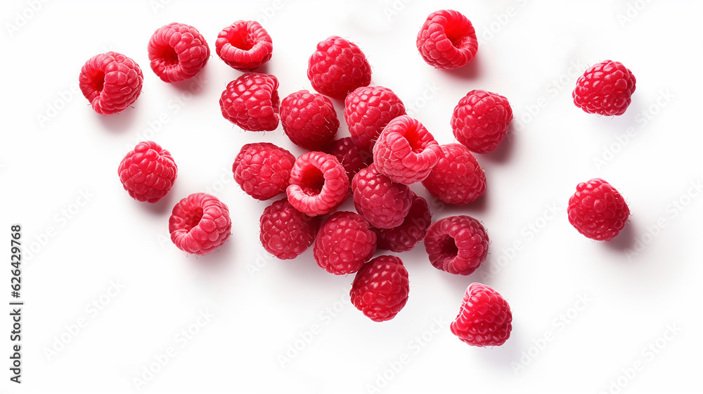 Set of raspberry layout top view isolated on white background Set of raspberry layout top view isolated on white background