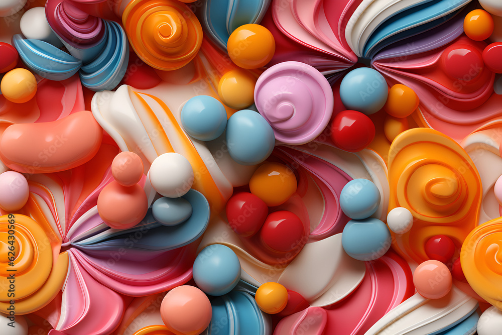 colorful candy background,yellow,blue,ball,pink,Ai generated