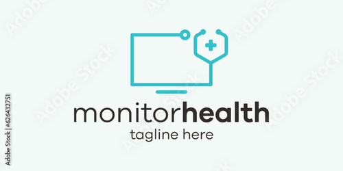 logo design monitor and stethoscope icon vector minimalist photo