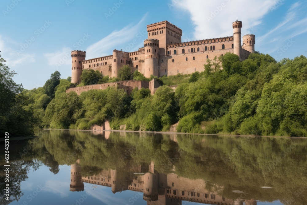 Imposing medieval castle in lush setting., generative IA