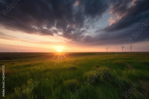 Windscape: Dancing turbines under the setting sun., generative IA © Gabriel